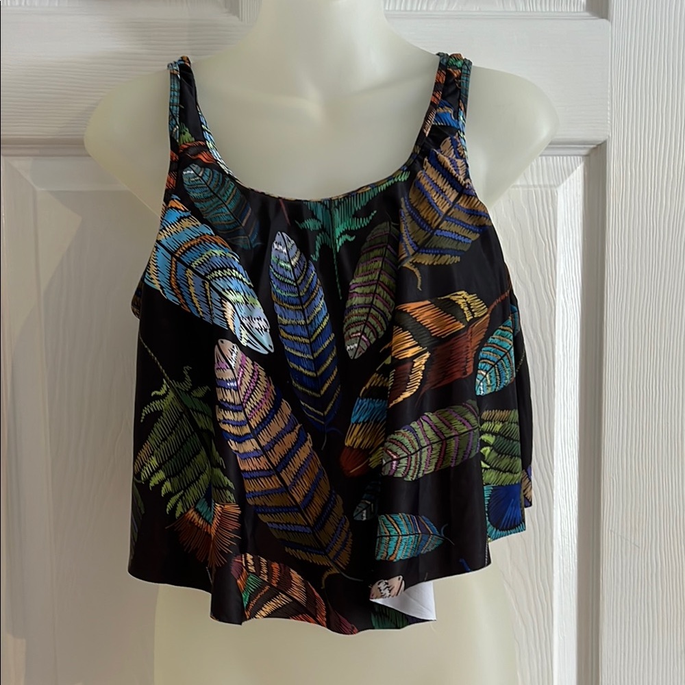 Colorful Feather Print Women's swim top